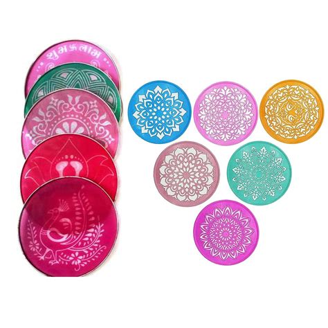 Ascension Plastic Multi Designer Rangoli Stencils Included Set of 10 ...