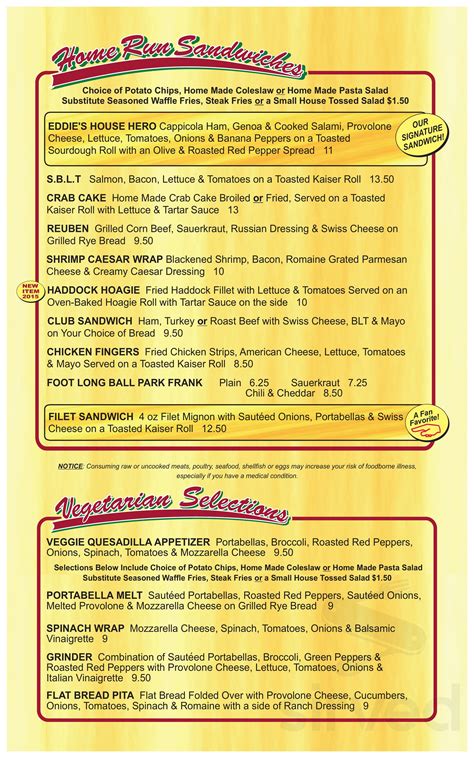 Gettysburg Eddie's menu in Gettysburg, Pennsylvania, USA