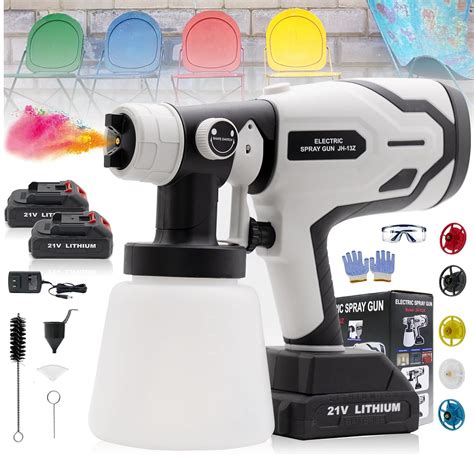 Cordless Paint Sprayer with 2 Battery for Home Interior and Exterior 600W HVLP Electric Spray ...