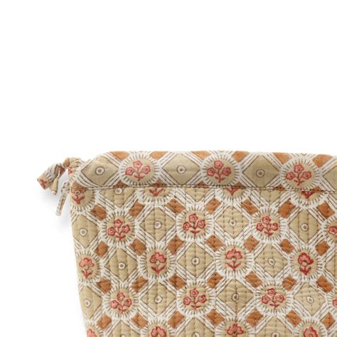 Noor Ochre – Hand Block Printed Quilted Pouch (Jewelry & Beauty Organi