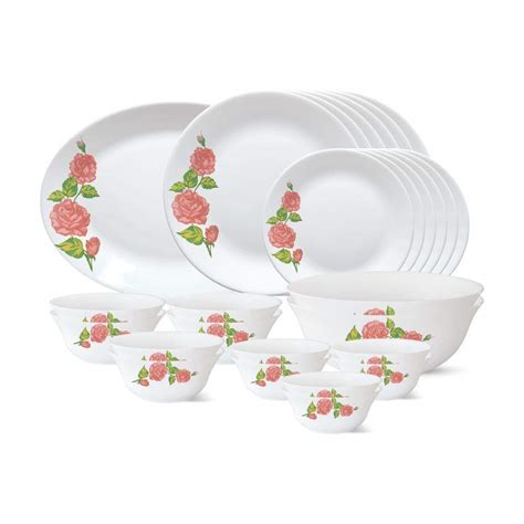 Larah by Borosil - Tiara Series, Rose Gold, 27 Pcs, Opalware Dinner Set ...