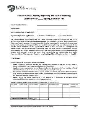 Fillable Online pharmacy lau edu Faculty Annual Activity Reporting and ...