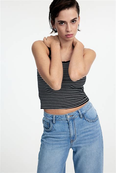 Picot-trimmed strappy top - Black/Striped - Ladies | H&M IN