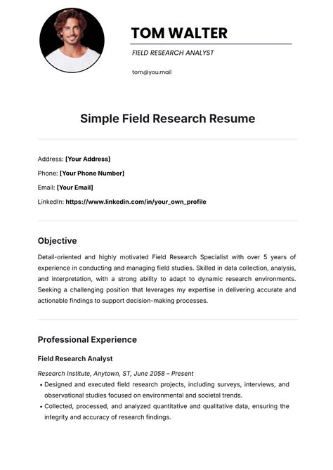 Free Simple Field Research Resume Template to Edit Online