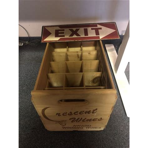 Wooden wine case Crescent Wines w/"Exit" signage (3 pieces)