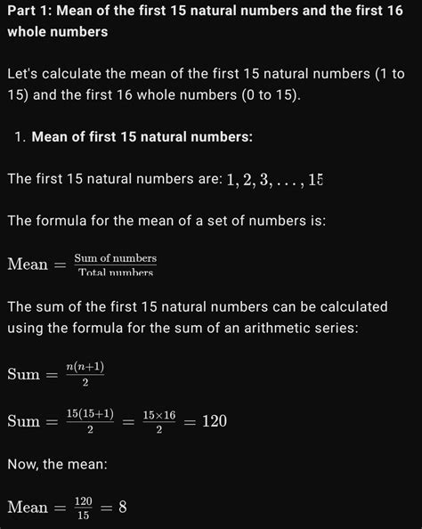 Is the mean of first 15 natural numbers equal to the mean of the first ...