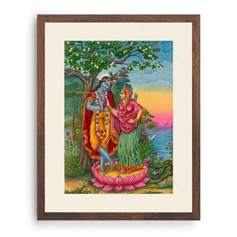 Krishna and Radha together on a lotus flower Painting & Wall Art Print ...
