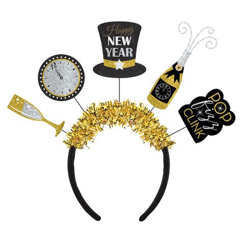 Happy New Year Multi-Icon Headband - Black, Silver, Gold