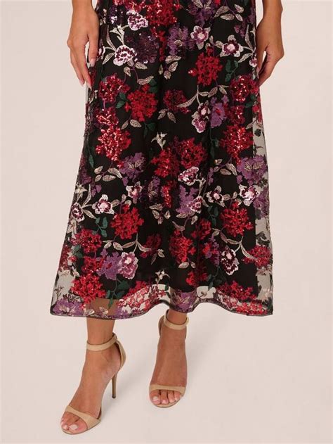 Adrianna Papell Floral Sequin Dress, Black/Multi