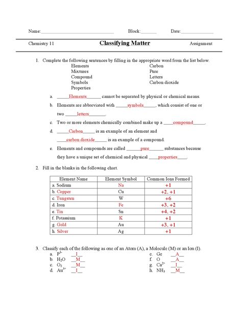 Image result for Classifying Matter Worksheet Answer Key