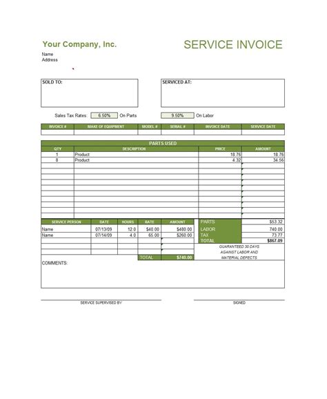 Image result for Service Invoice Examples