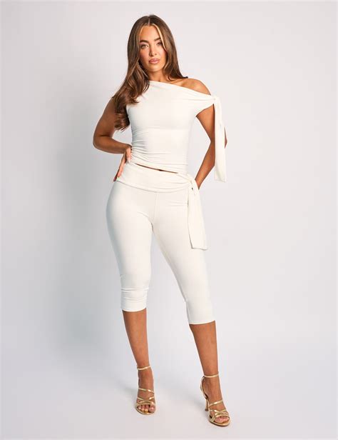 Knot Detail Tie Side Luxe Slinky Capri Pants White | Capri outfits ...