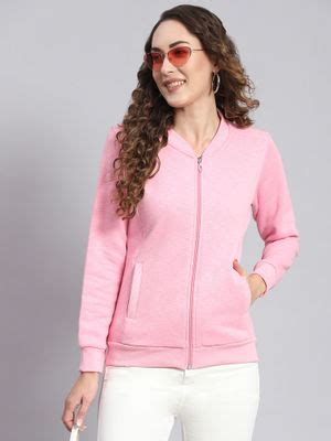 Buy Monte Carlo Pink Solid Mandarin Collar Sweatshirt Online