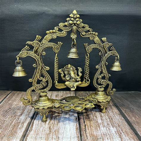 Brass Ganesha Jhula Idol Antique Finish For Home Decor Showpiece 14 ...
