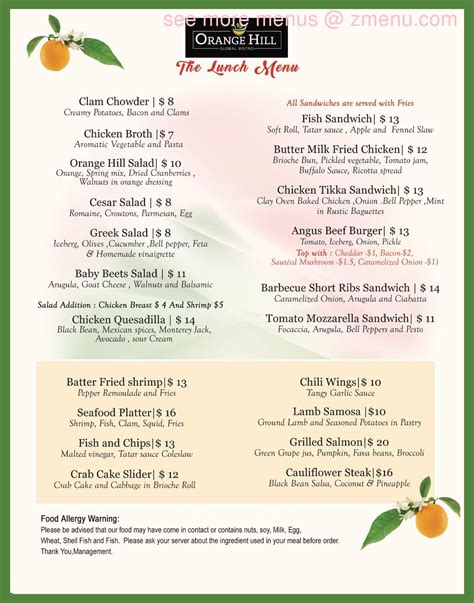 Online Menu of Orange Hill Global Bistro Restaurant, Newburgh, New York ...