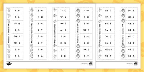 * NEW * Wakacje | Mnożenie i dzielenie do 100 | Wklejki