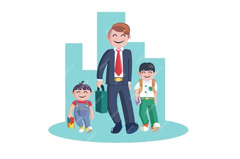 Papá va a trabajar y sn va a la escuela. | Vector Premium