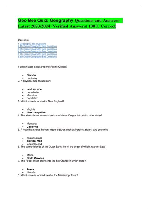 Geo Bee Quiz: Geography Questions and Answers – Latest 2023/2024 ...