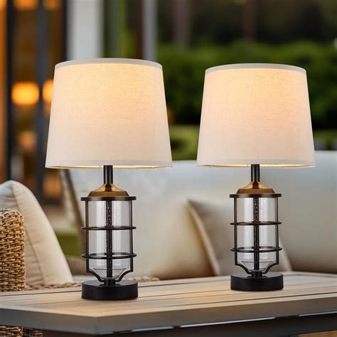 Outdoor Table Lamps Set of 2, Farmhouse Lamps for Patio Table Decor ...