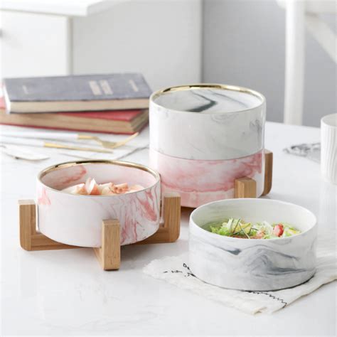 Pink Marble Bowl with Stand Online - Premium Serving Bowl | Nestasia