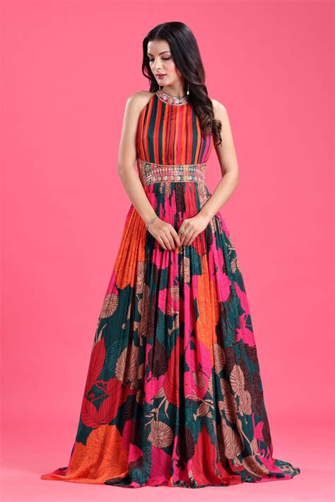 Multi Coloured Flowy Floor Gown | Shop Now