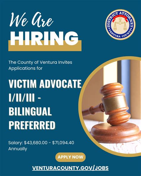 Now Hiring: Victim Advocate I/II/III - Bilingual Preferred Salary: $43,680.00 - $71,094.40 ...