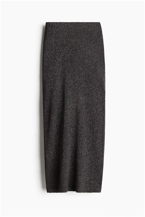 Glittery rib-knit skirt - Black/Silver-coloured - Ladies | H&M IN