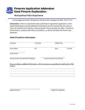Fillable Online mpdc dc Firearms Application Addendum Used Firearm ...