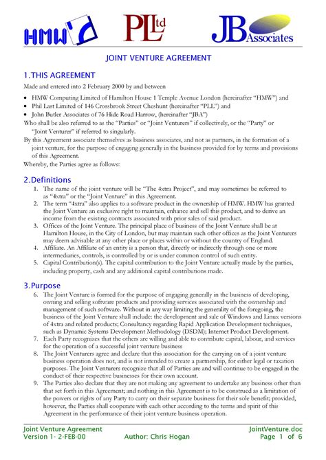 53 Simple Joint Venture Agreement Templates [PDF, DOC] ᐅ TemplateLab