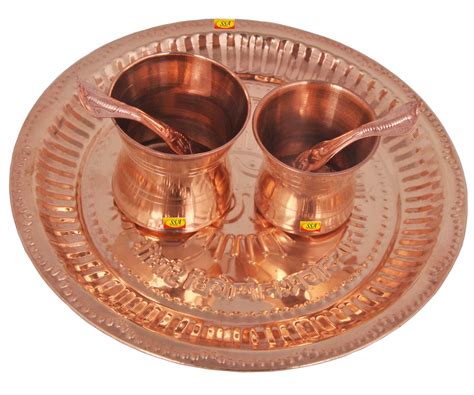 100% Pure Copper Pooja Om Plate with Copper Punch Patra & Achmani Spoo ...