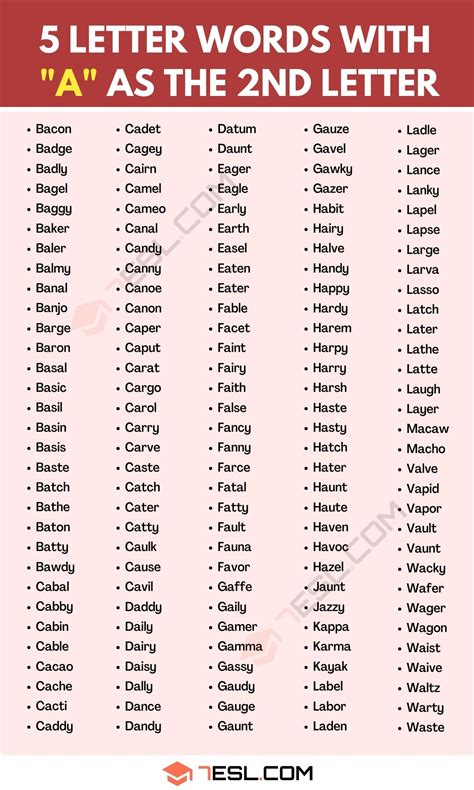 5 Letter Words with A as the Second Letter (1300+ English Words) • 7ESL