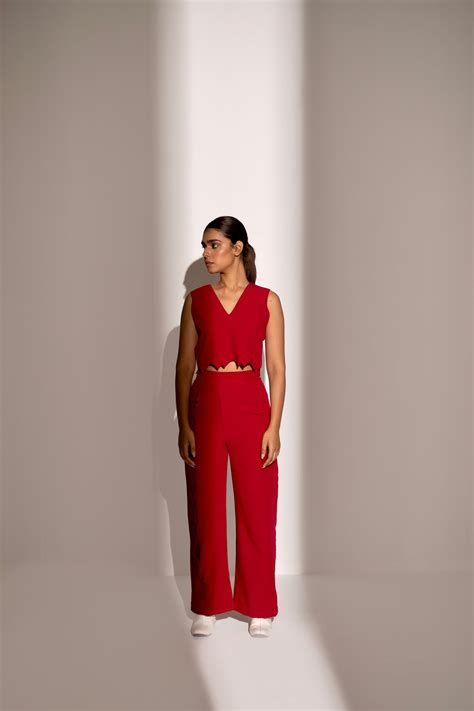 Red Relaxed Fit Co-ord Set with Long Jacket - Kritika Madan Label – The ...