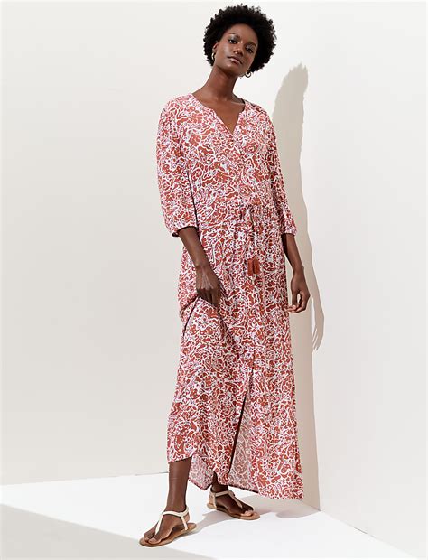 Buy Printed V-Neck Tie Waist Maxi Beach Dress at Marks & Spencer