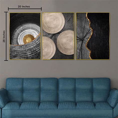 3 Pieces Black & Gold Abstract Framed Canvas Wall Art | Dekor Company