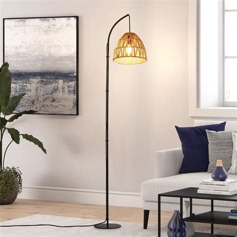LUSTORM 1 Wicker Floor Lamp with Rattan Lampshade Adjustable Pendant ...