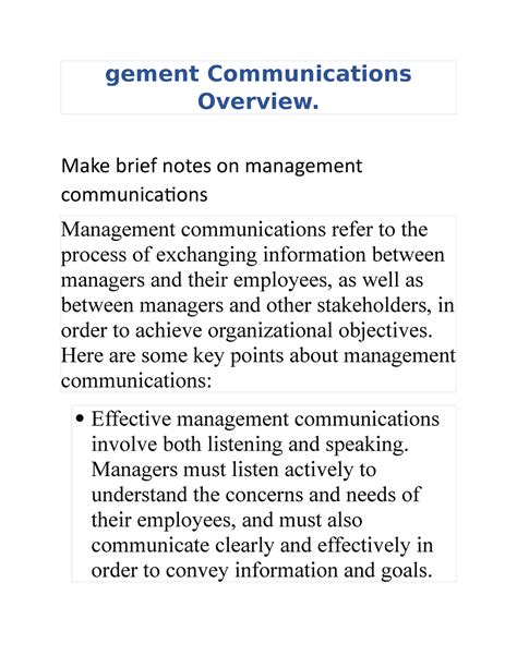 Management communications - gement Communications Overview. Make brief ...