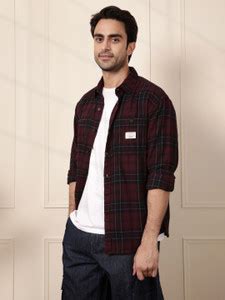 WROGN Men Checkered Casual Maroon Shirt - Buy WROGN Men Checkered ...