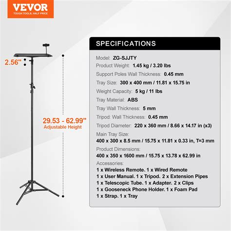 VEVOR Projector Stand, Projector Floor Stand Adjustable Height from 26. ...
