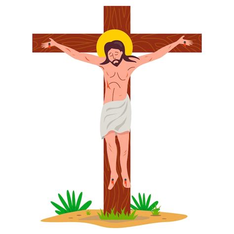 Jesus Cristo crucificado em uma cruz de madeira. ilustração vetorial ...