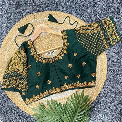Vichitra Silk Blouse: Golden Zari & Bugle Beads Work | Pearl ...