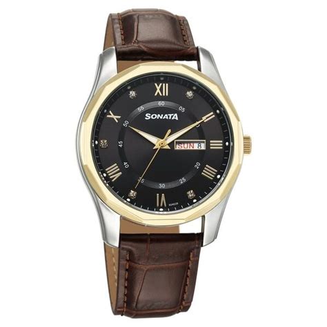 Buy Online Sonata Wedding Quartz Analog Black Dial Leather Strap Watch ...