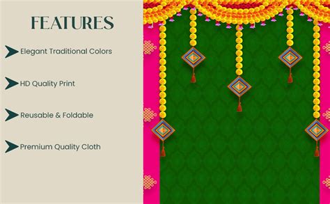 Pooja Pink & Green Decorative Backdrop Cloth for Home & Temple | 8 x 10 ...