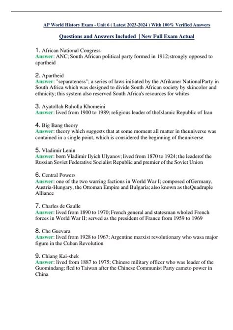 AP World History Exam - Unit 6 ( Latest ) With 100% Verified Answers ...