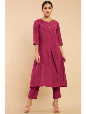 Buy Soch Women Maroon Modal Embellished-sequined Kurta (Set of 2) Online