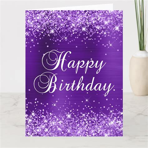 Glittery Indigo Purple Foil Big Happy Birthday Card | Zazzle