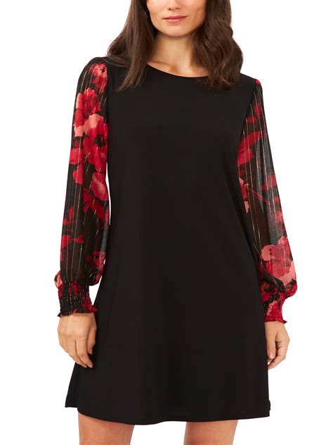 Msk Crew Neck Dress With Patterned Sleeve,Womens - Walmart.com