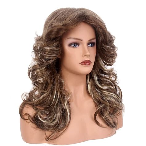 70s Brown Highlight Disco Wig Farrah Fawcett Wigs for Women Lady ...