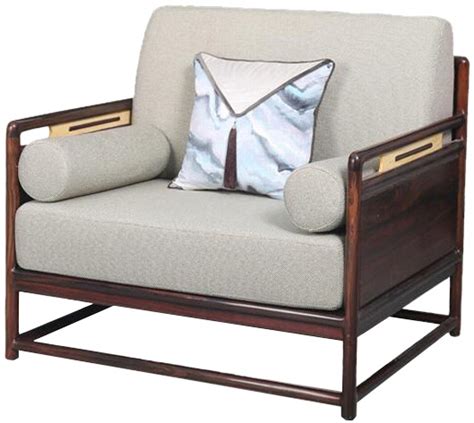 云崖 新中式实木单人位休闲沙发客厅单人椅布艺家具-美间设计