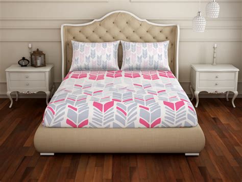 Geometric Pink 100% Cotton Double Bedsheet - Atrium Plus Ecom By Space
