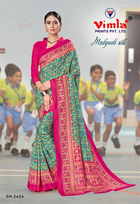 Buy Malgudi Silk Fabric Turquoise Colour Uniform Wear Printed Saree ...